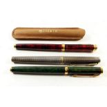 A Waterman fountain pen with gold nib marked 'Paris, 18k, 750' together with a gold plated