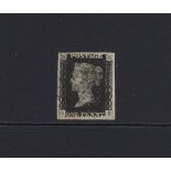 GB: QV Penny 1d Black Plate 6 'G B', 4 margin, Black MC, SG 1 Cat £350.