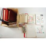 Box of 6 All World stamp albums, incl some mint GB decimal issues & 2 presentation packs. Also