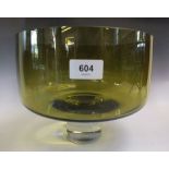 A Zwiesel Schott large glass fruit bowl in olive green, 25cm diameter x 20cm tall