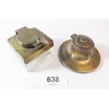 A silver inkwell and a brass travelling inkwell
