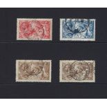 GB: KGV Bradbury "Seahorses" 2/6d to 10/- used higher values, SG 415 to 417, Cat £480.