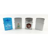 Three Royal Air Force related Zippos lighters and one other