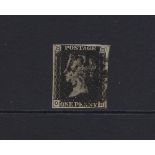 GB: QV Penny 1d Black Plate 8 'O B', 4 Margin, Black MC - Manchester Fishtail, SG 1 Cat £1.4K.