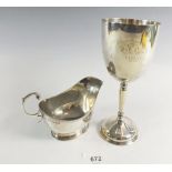 A Mappin & Webb silver sauce boat, 108g, Birmingham 1934 and a silver plated goblet