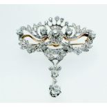 A fine Belle Epoque diamond set brooch/pendant with coronet, flowers, foliage and drop - 4.5 x 4.