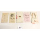 Five various dance programmes/invitations including How Caple Court 1923, Plough Hotel Ledbury,