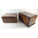 A Victorian walnut writing slope (hinge a/f) and an early 19th century elm deed box with brass