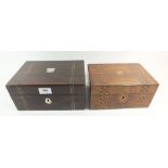 A Victorian rosewood box with mother of pearl inlay and a Tunbridge ware walnut box - no interior