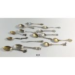 A collection of silver commemorative and souvenir spoons, 196g