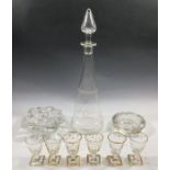 A Daum glass ashtray, a Murano glass style ashtray, an Art Deco Webb Corbett glass decanter, stopper
