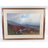 F J Widgery - gouache moorland landscape scene, signed, 35 x 53cm