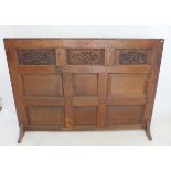 A Victorian oak room dividing panel with carved Arts & Crafts stylised dragon design to top, 167cm