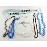A collection of costume jewellery to include a hematite beaded necklace etc.