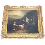 A 19th century oil on canvas Scottish hunting scene with stags and dogs in the manner of David