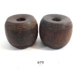 Two carved wood horse halter stay weights