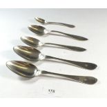 Five various Swedish silver spoons, 250g