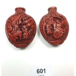 Two Chinese red lacquer snuff bottles