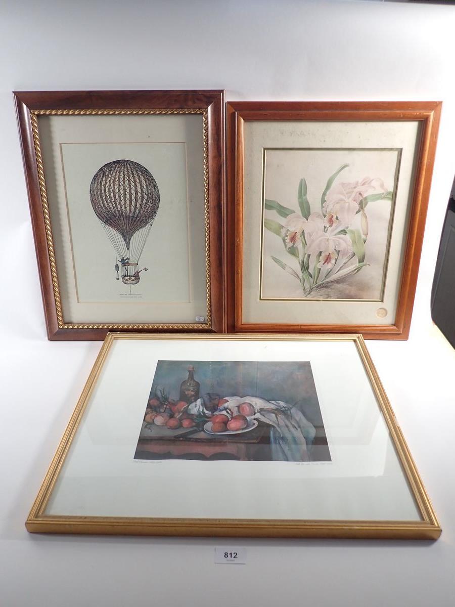A balloon print, a vintage botanical Kew print and a Cezanne print, 30 x 29cm - Image 2 of 2