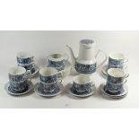 A Pontessa vintage coffee set with blue decoration comprising: eleven cups and saucers, coffee
