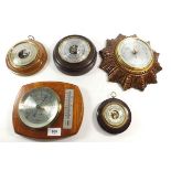 Five various vintage barometers including Shortland and Comitti