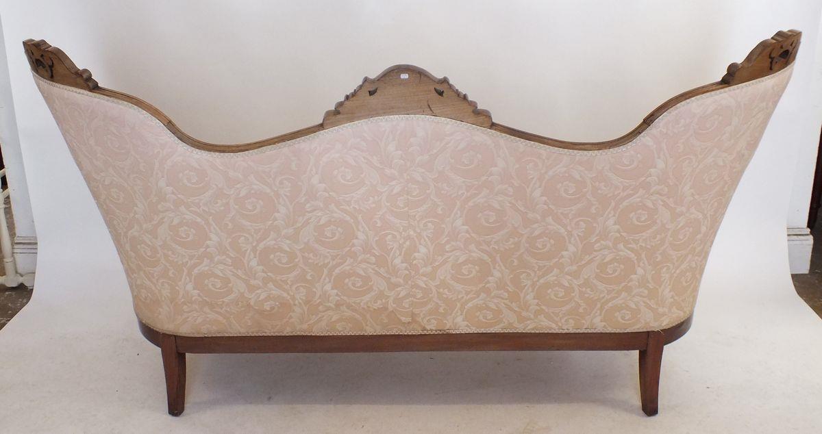 A Victorian triple arch back settee with scrollwork carved decoration, scroll over arms and supports - Image 3 of 3