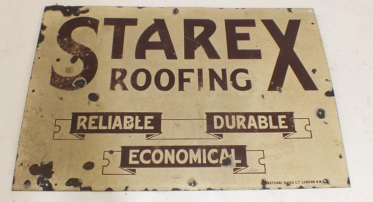 A vintage 'Starex Roofing' advertising enamel sign, 91 x 65cm