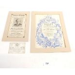 A Tooles Theatre flyer and leaflet plus an East India Co. Toast Master calling card for Mr Toole, To
