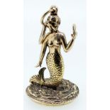 A 9 carat gold seal in the form of a mermaid, unmarked but tested as 9 carat, 14.2g, 3.2cm,