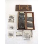 A box of early glass photographic plates plus various old photographs including English scenes by