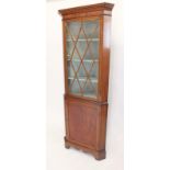 A 19th century Georgian style mahogany glazed corner cabinet with glazed door over cupboard