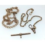 A 9 carat gold fob chain, a 9 carat gold bar and another 9 carat gold part fob chain, 39.5g