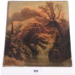 William E Jones (1849 - 1871) - oil on board cottage woodland scene, 28 x 26cm