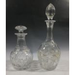 Two cut glass decanters