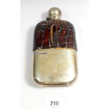 A large silver and leather cased hip flask by James Dixon, Sheffield 1907, 17cm