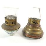 A Chinese famille rose miniature porcelain oil lamp and a brass one