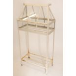 An early 20th century painted iron conservatory cold frame with removable arch top, 56 x 29 x 120cm,
