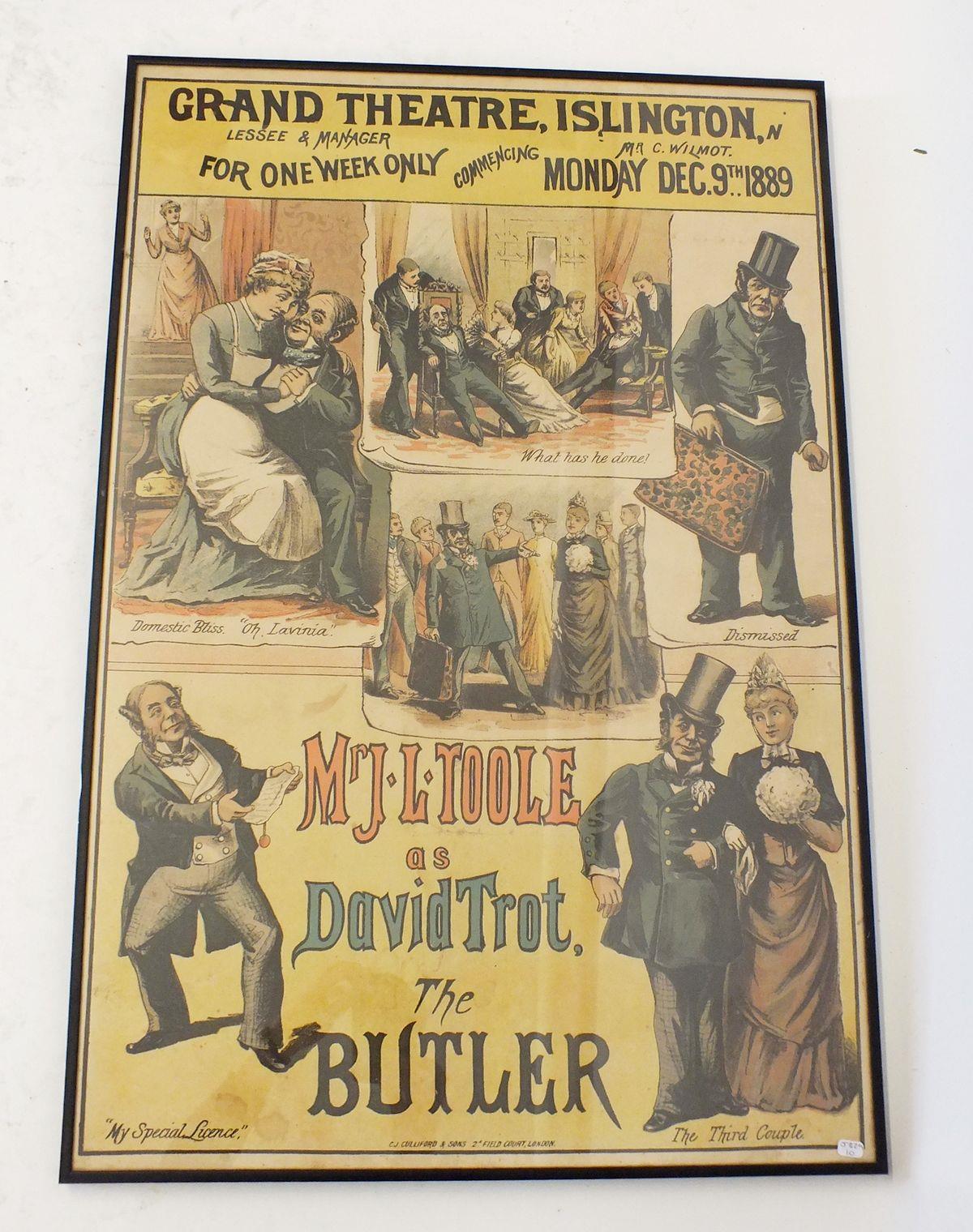 An original Victorian advertising poster for The Grand Theatre, Islington for Mr J L Toole 1889, - Image 2 of 5
