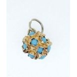 A gold spherical charm set turquoise, marked indistinctly 15 ct gold, 1.5g