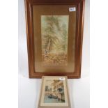Two watercolours - one of a Venetian canal scene and the other of woodland, 32 x 16cm