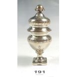 A mid 19th century Danish Hoveduandsaeg silver spice box with engraved decoration and hinged base,