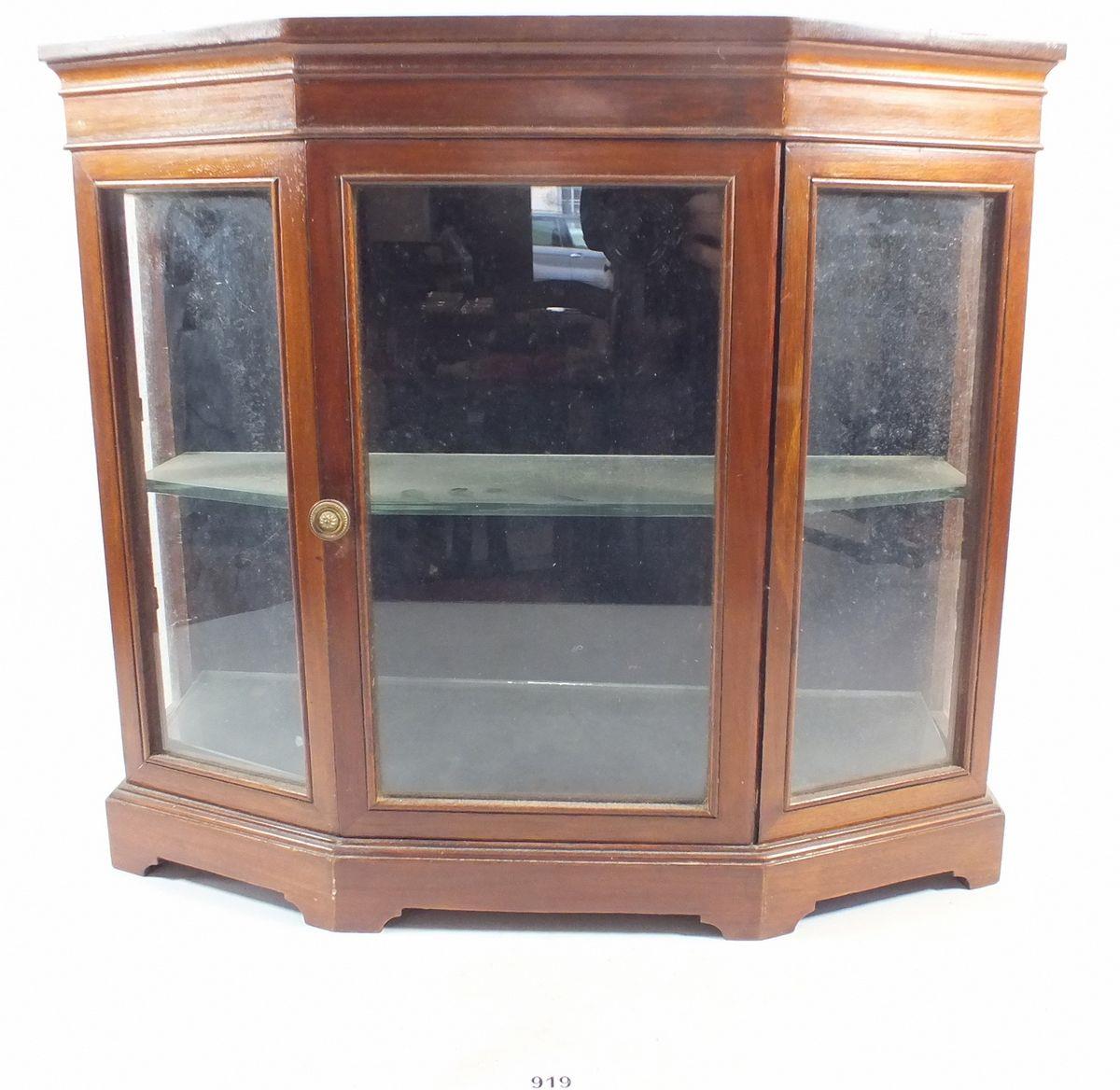 A small glazed mahogany wall dispay cabinet, 47cm wide