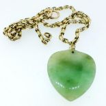 A 9ct gold chain (af) and jade heart pendant, chain weighs approx 12.5g