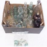One box of old glass bottles including Gloucester ones