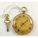 An 18 carat gold pocket watch with engraved gilt dial, by Bennett, Cheapside, London, total weight