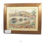 J V C Anthony - gouache of 'The Bridge at Bedford', 23.5 x 34cm