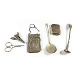 A silver vesta case and a silver plated notepad etc.