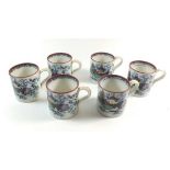 A set of six Victorian ironstone mugs with chinoiserie decoration