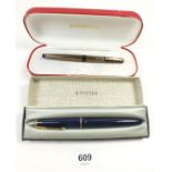 A cased Parker Duofold fountain pen and a cased Sheaffer pen