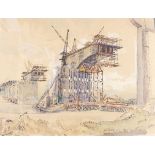 J V C Anthony - watercolour of 'Medway Bridge' Building of the M2, 38.5 x 50.5cm